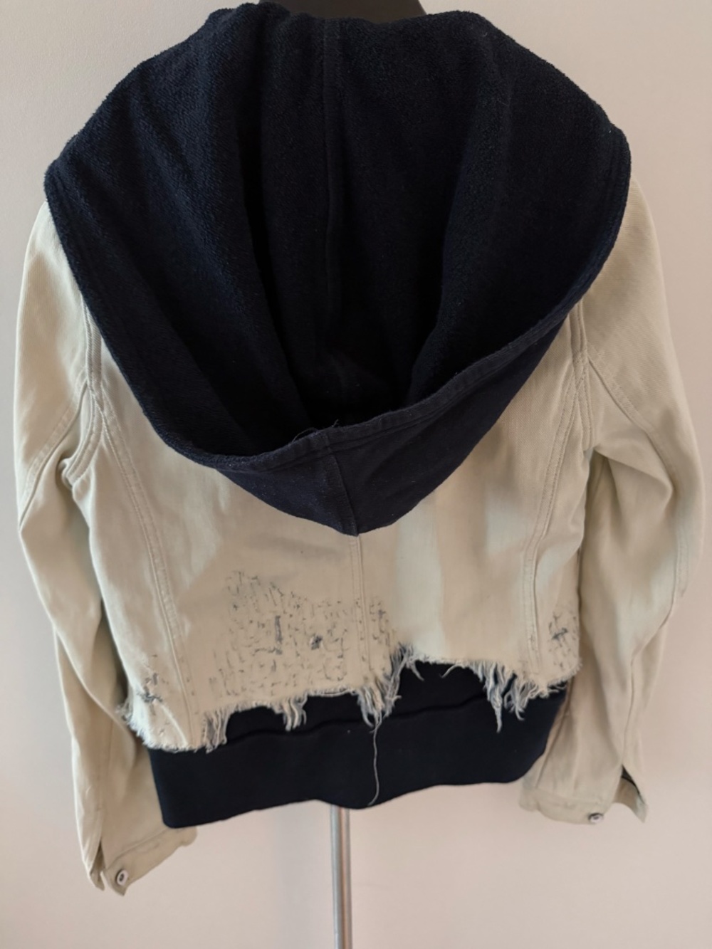 Free People Distressed Denim Jacket with attached Blue Hoodie, Small, vintage - Picture 4 of 6